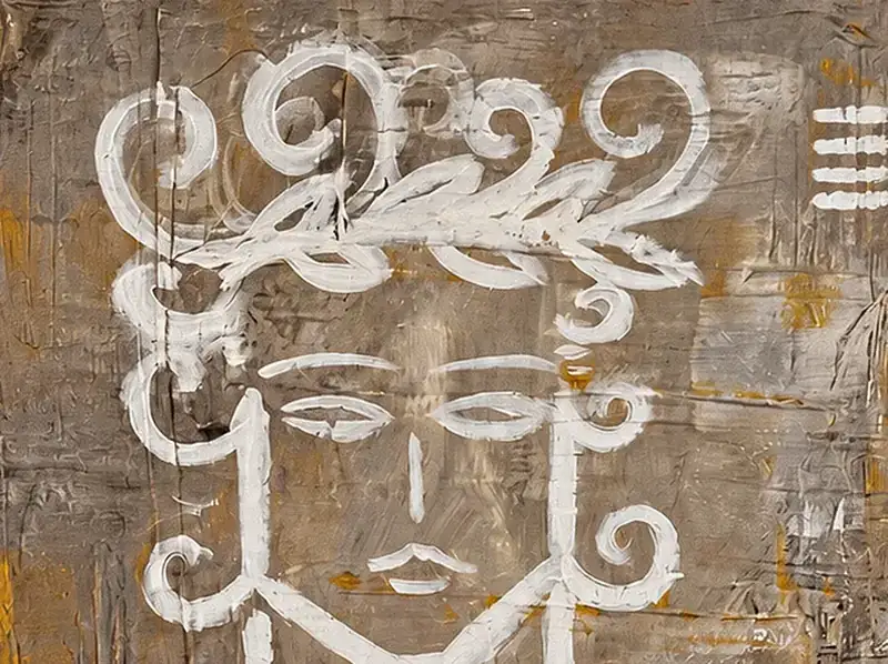 Close-up of the surface of The Guardian by Isabelle Moreau Hamdan, showing line and texture