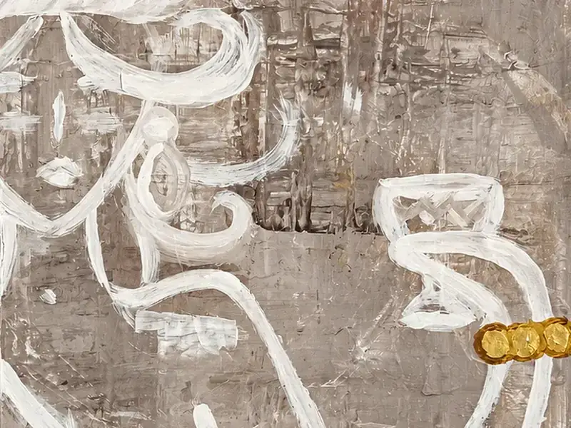 Close-up of the surface of The Joy of Venus by Isabelle Moreau Hamdan, showing line and texture