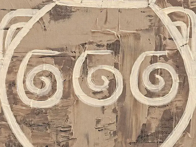 Detail of The Sacred Vessel by Isabelle Moreau Hamdan, showing white line over a textured ground